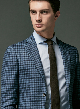 【意大利ANGELICO面料】吉家磨毛厚款男士格子便西服纯羊毛单西装