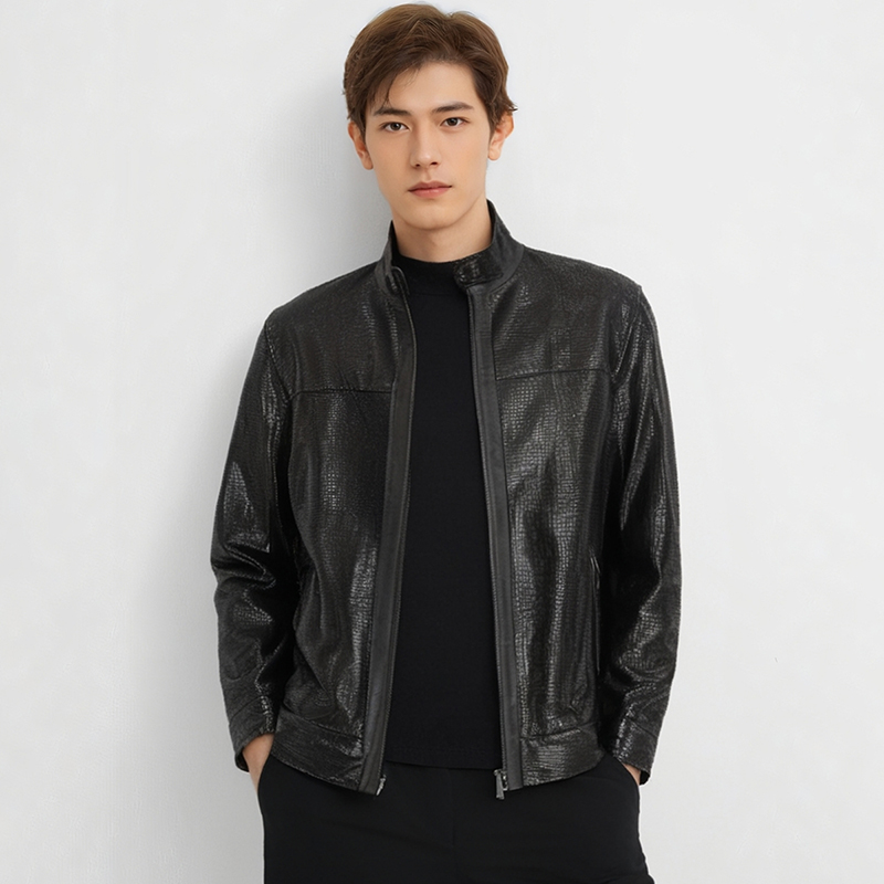 【猪皮皮衣】吉牌男士立领机车皮衣耐磨秋冬时尚纯色真皮拉链外套