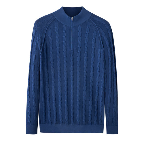 【全棉针织衫】吉家时尚男士休闲半拉链纯棉麻花立领毛衣外套单穿