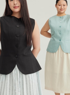 34三思大码女装 亚麻收腰马甲 显瘦 经典夏日搭配极简SS2529全码