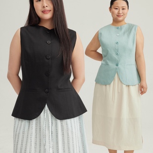 女装 夏日搭配极简SS2529全码 亚麻收腰马甲 经典 显瘦 34三思大码