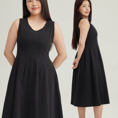 34三思大码女装全棉圆领对称经典小黑裙连衣裙夏日搭配SS2413全码