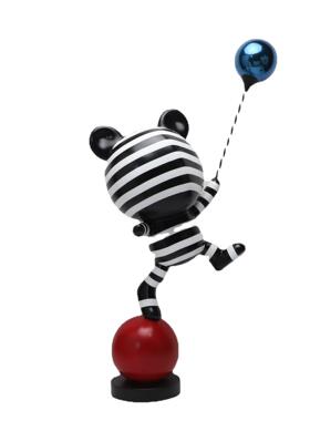 现代简约条纹气球熊摆件卡通雕塑样板房客厅落地大堂轻奢树脂饰品