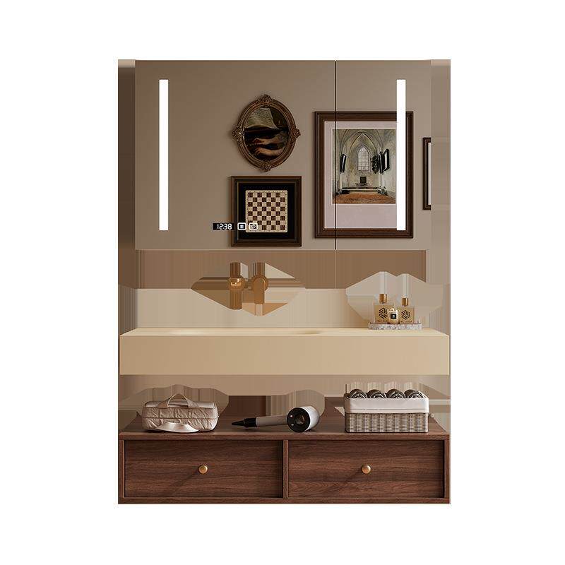 中古风岩板热弯一体盆浴室柜组合卫生间洗漱池厕所洗手洗脸盆卫浴