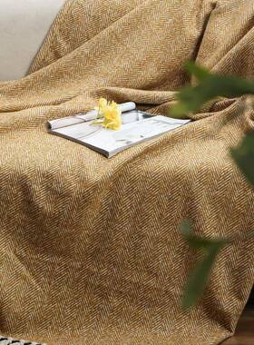 样板1VPR间黄色蓝色呢F76M96J5绒流苏搭毯尾巾酒店民宿床尾毯床软