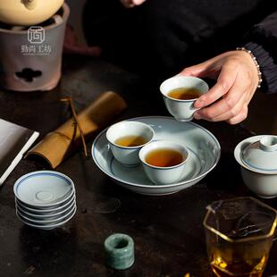 仿古泡青釉手托绘玄纹壶承陶瓷干茶道2024-1-1配件盘盖碗底家用茶