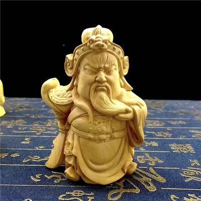 崖柏RKY黄三杨木雕家居茶桌Q版三国物刘关羽张飞人桃园备结义车摆