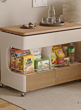 移动边几缩VRK折叠几小户型推车沙发边茶柜原木奶油风可客厅小伸