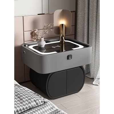 智能床头柜创意实木网红烤漆柜带灯无线充整装指纹锁沙发边柜