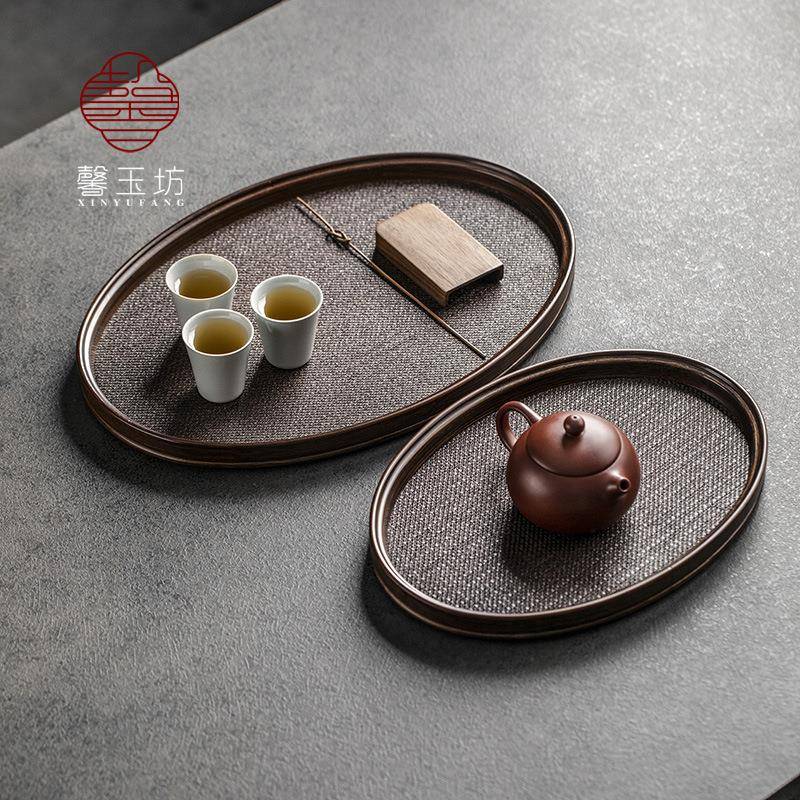 纳椭圆竹制托盘复式F97S88J6古编织席面茶托小新干泡台日藤编收盘