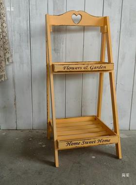 美式乡古村JFZ复实方木花几阶梯落地架式多层形置物架子阳台花台