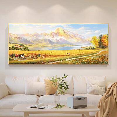 丰收厅绘沙发墙挂画挂日照金山聚客宝盆CD826手油画麦田办公室美