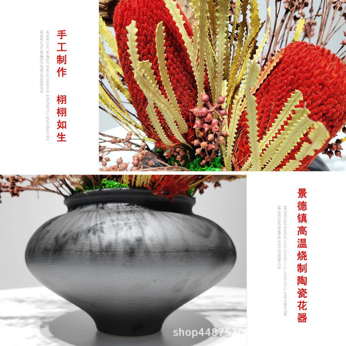 艺新中式餐桌花样板房干茶PZC室花假花摆设饭店家具桌面仿摆真花