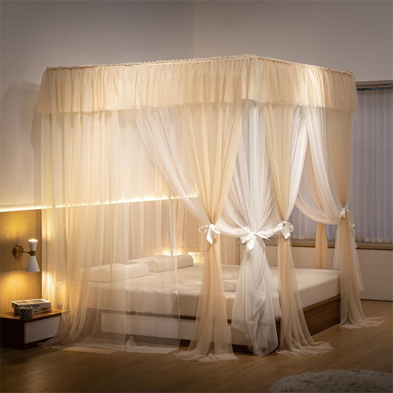 款双层宫廷蚊新帐三开门落地帘公主风床厚家FIR用加密加支架