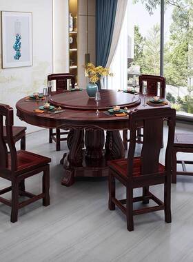 澳洲子酸木枝实木圆桌椅家用中新式饭桌MRK农村雕花餐厅木质别墅