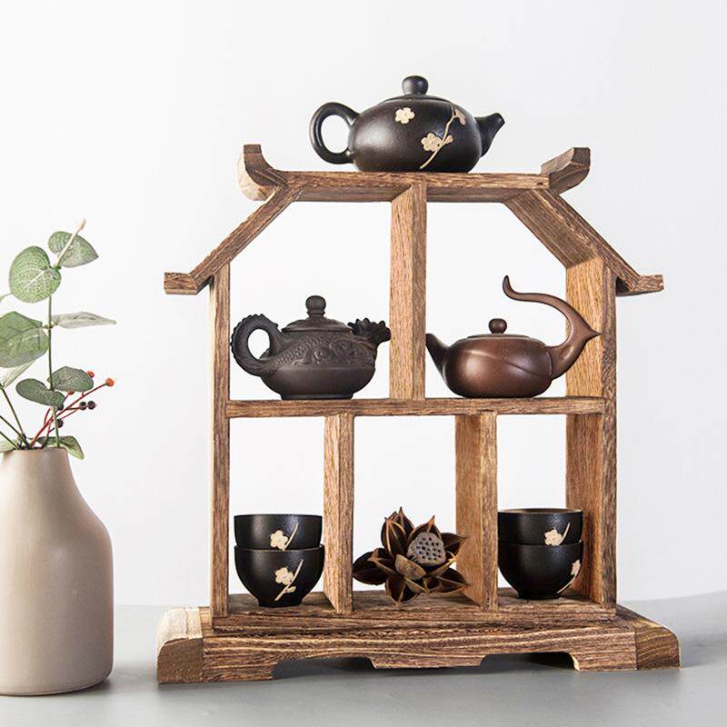 博古架实木中式桌面小型件茶茶具小壶架子置物架古玩古董摆展无品