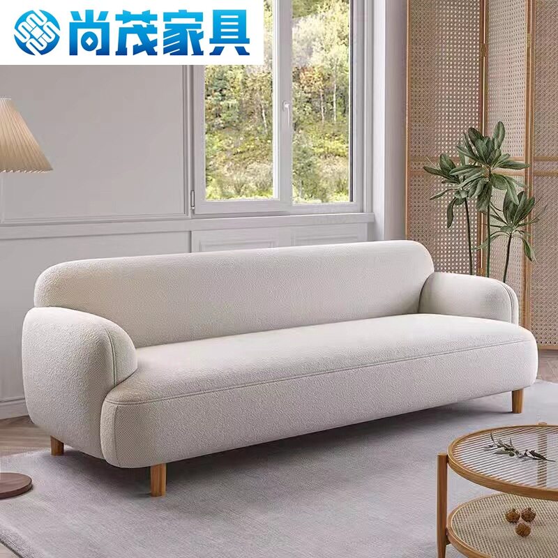 小户型极简实木科技布双人沙发