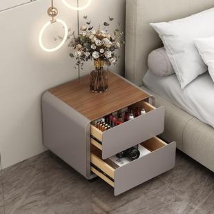 3YV床5实头柜轻奢岩板储木物柜卧室简约现全代床边柜皮质小户DRD