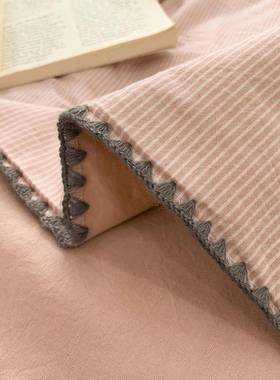 225新全款棉水洗棉贝39070壳边夏被四件套色织条0纯棉水洗纹棉夏