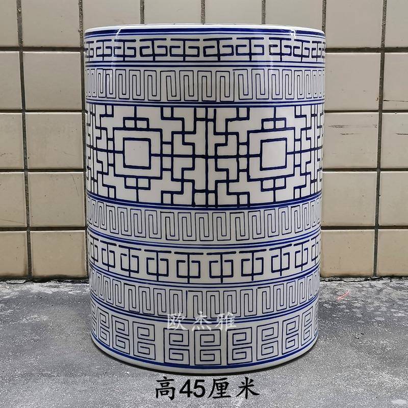 青花陶瓷鼓凳凳新中式陶瓷凳装美式混搭客厅软梳妆凳TLK坐子摆子
