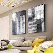 玄关饰画现代简约客厅画落地大装 抽象黑白灰晶瓷壁画酒店卧LUT挂