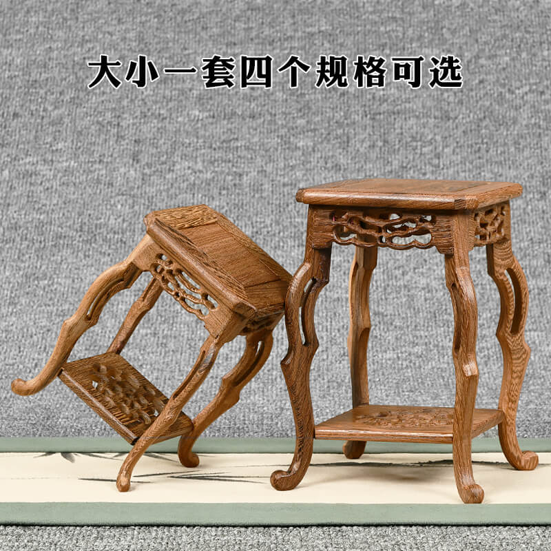 速发鸡翅木底座实木小花架几工艺品摆件茶壶奇石香炉花瓶花盆栽佛