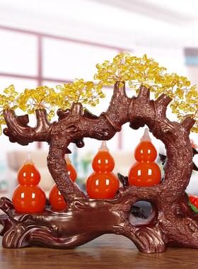 速发五福临门葫芦摆件招财水晶发财树客厅玄关装饰品入伙乔迁新居