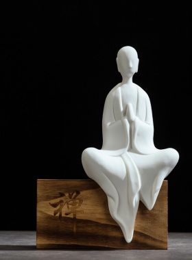 速发白办无相佛人物摆件小和尚新中式书房玄关瓷公室茶空间禅意装