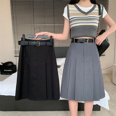 速发半身裙高码大腰遮胯合褶裙A字中裙及膝裙适百梨型身材