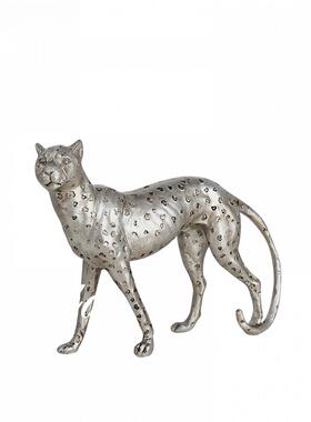 树脂银猎豹子摆件艺术动物客厅电视柜售楼部别墅办公室软装饰品