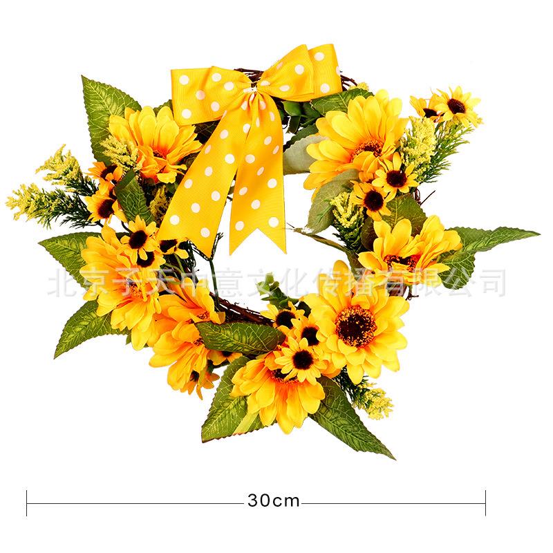 款爆春门季向日葵缎带花环花圈门挂圣诞创意橱窗LFM家居藤圈饰挂