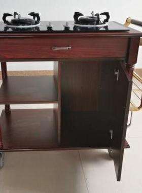 热销木质鲍鱼车豪华双头煮餐车AS-910双头木面煮餐车