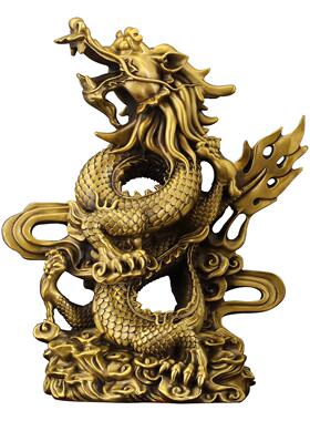 祥龙呈瑞腾云龙黄铜摆件龙腾四海工艺品家居客厅装饰品桌面铜摆饰