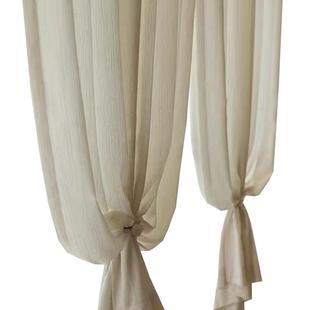 扶风纱透光不透人亚麻色窗帘窗纱阳台客厅原木中古风黑边成品纱帘