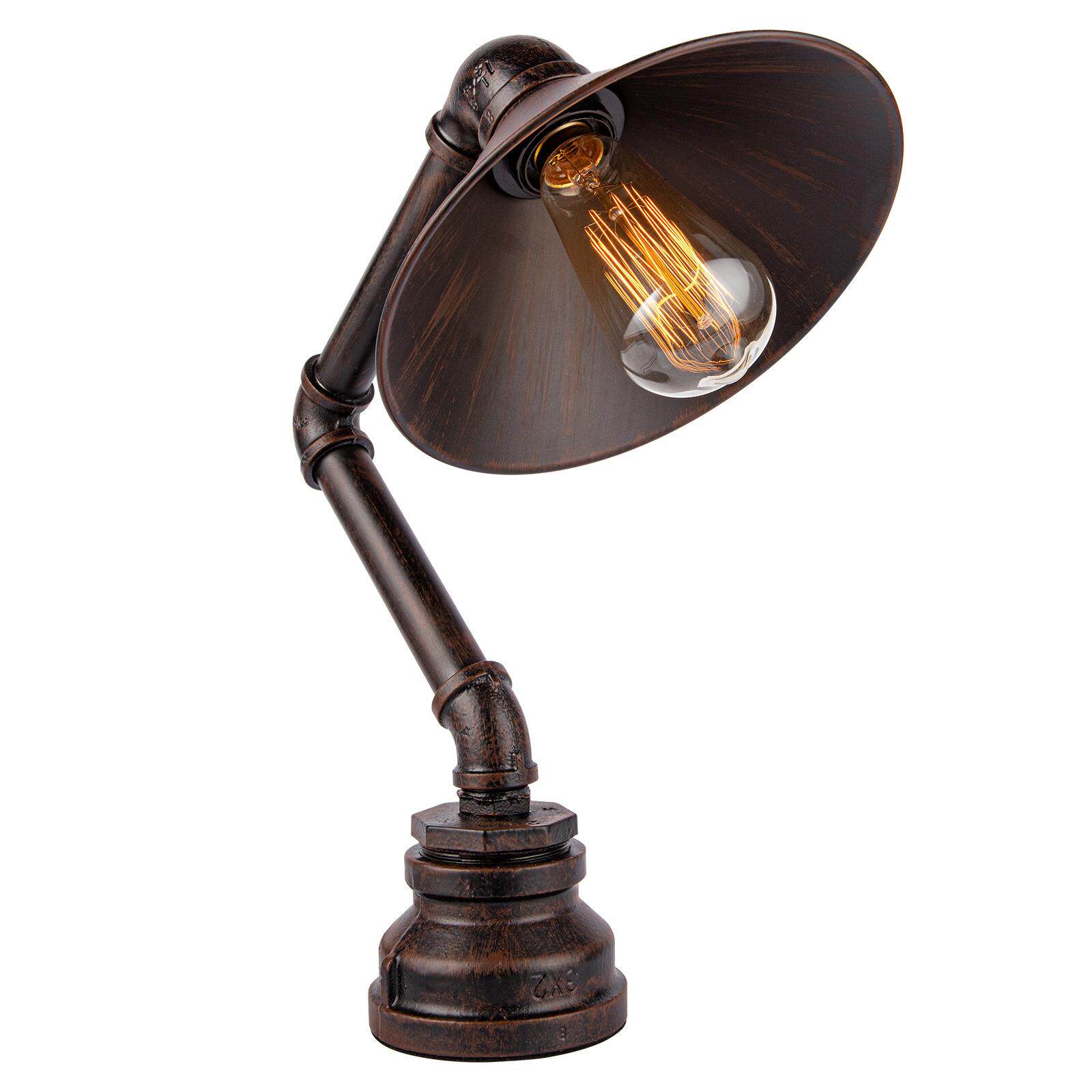 美式复古台灯水管创意台灯高39cm桌面摆件灯具铁艺灯罩复古大台灯