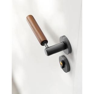 胡桃木门锁原木门把手室内卧室静音房门锁实木磁吸新中式 木纹门锁