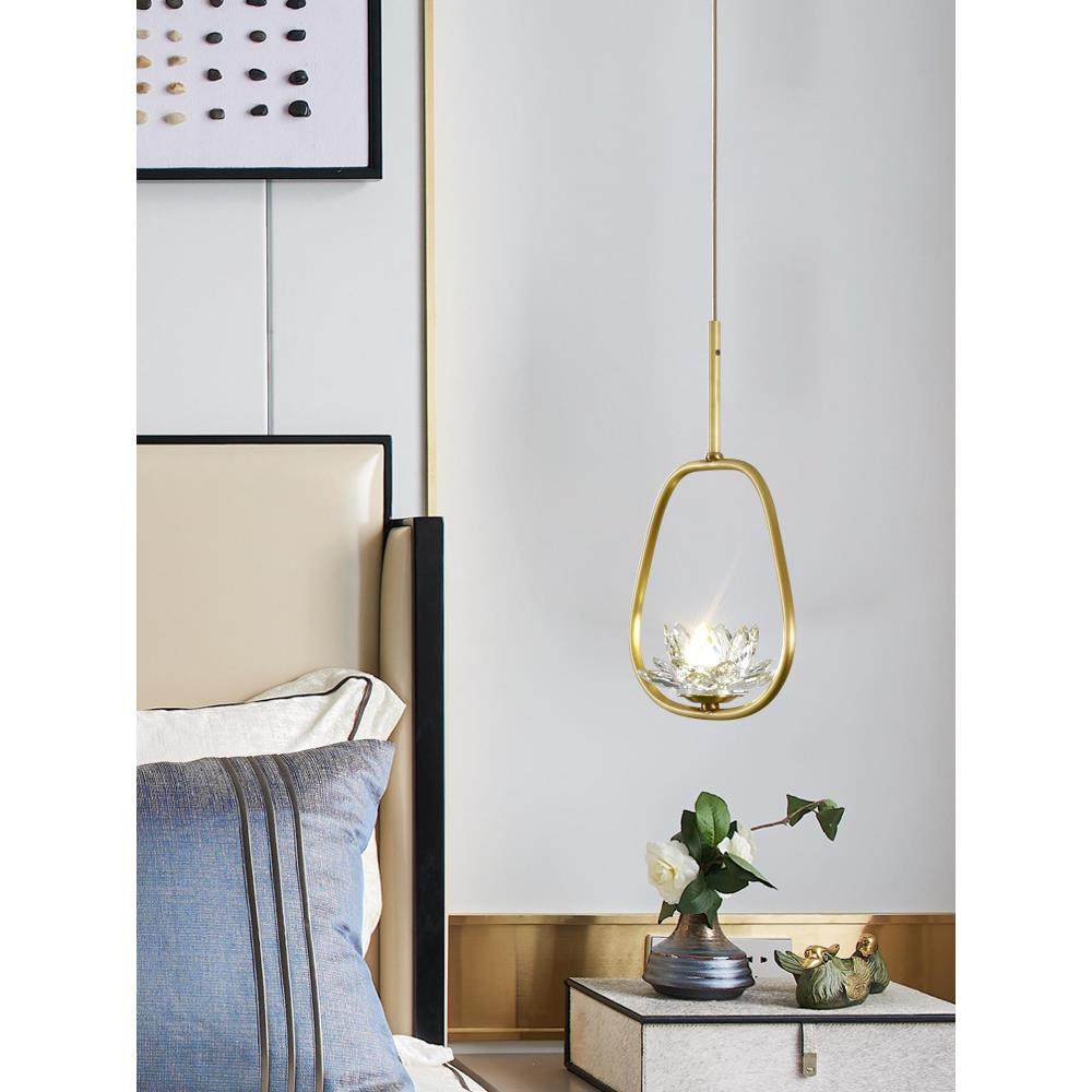 水晶中式禅意后现代简约轻奢创意单头阳台过道全铜卧室床头小吊灯,家装灯饰光源,智能吊灯,淘宝优惠券,粉丝福利购,淘宝优惠卷