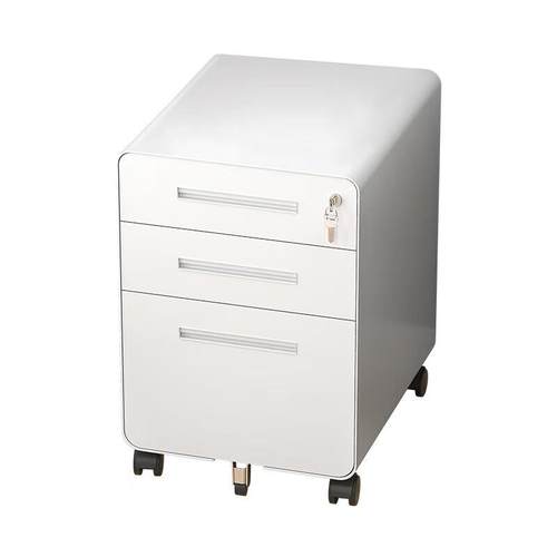 钢制办公室桌下带锁活动柜三抽移动工位收纳柜床头矮柜圆弧抽屉柜