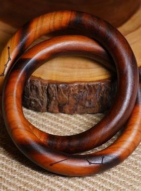 雷击木桃木雷纹乾坤圈纯手工打磨一体成型七星阴阳环