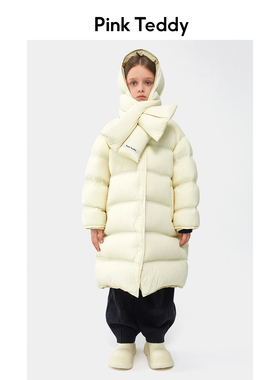 PinkTeddy童装女童羽绒服长款24新款冬季保暖儿童装柔软舒适外套
