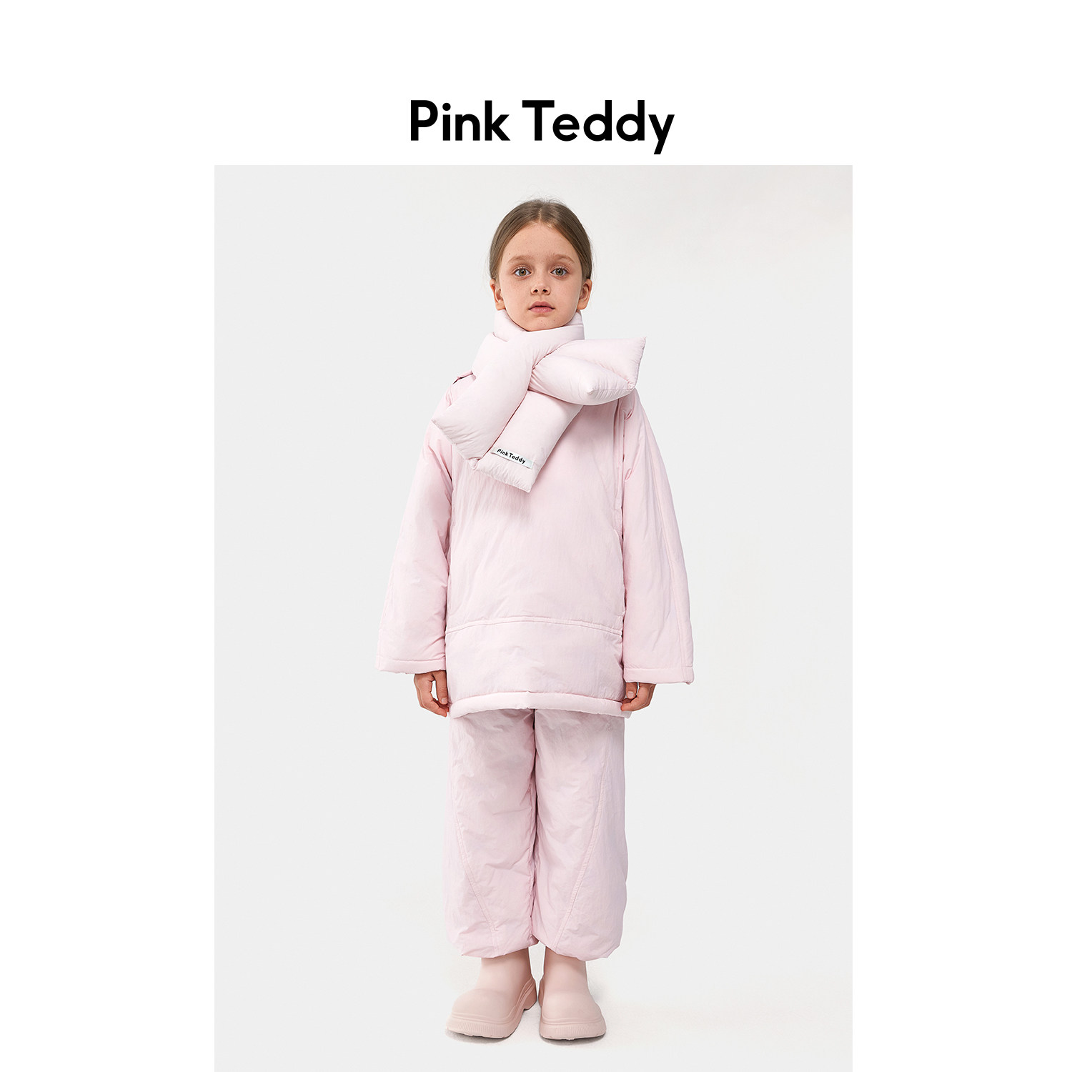 PinkTeddy童装儿童粉色羽绒服套装新款冬季羽绒裤女童极简两件套