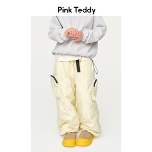 PinkTeddy童装口袋工装羽绒裤冬季新款儿童女童黄色保暖长裤子