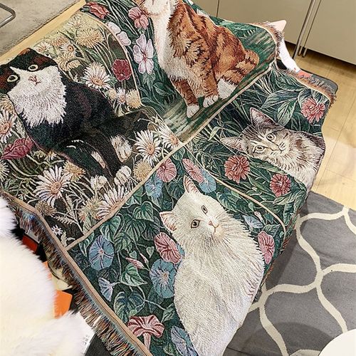 猫咪挂毯休闲毯装饰毯宠物毛毯针织毯棉质盖H毯沙发毯布艺Tapestr