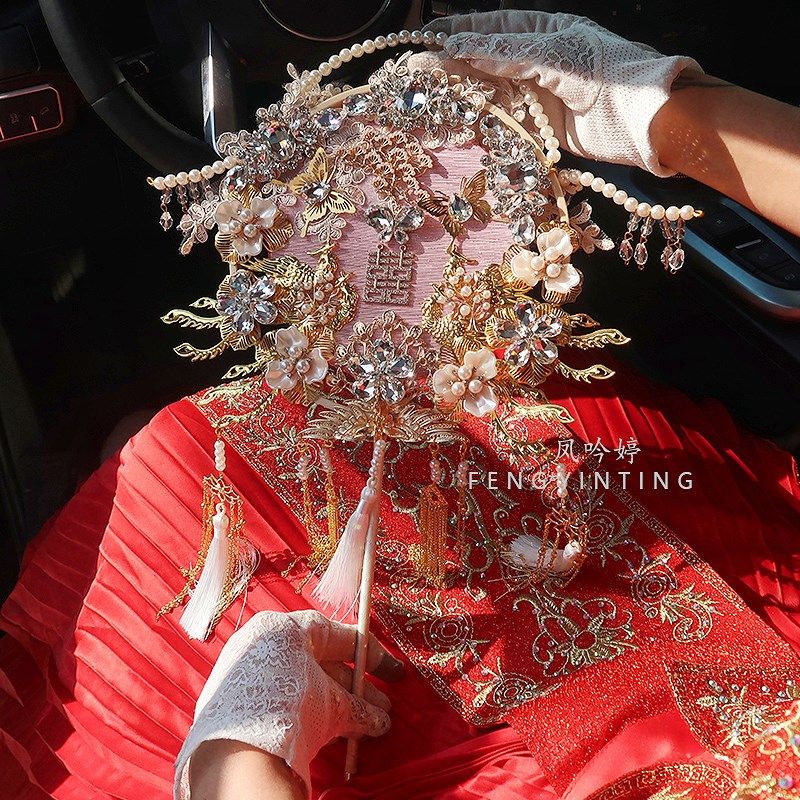 粉色团扇b新娘结婚diy材料包 手工喜扇秀禾服婚礼高级感遮面扇子,家居饰品,工艺扇/团扇/喜扇/折扇,淘宝优惠券,粉丝福利购,淘宝优惠卷
