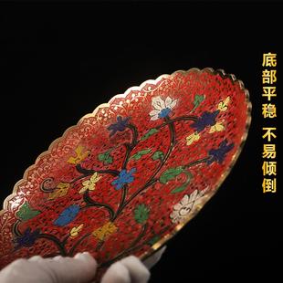 尼泊尔工艺彩绘孔雀果盘铜制家用佛前用品水果盘贡品盘桌面摆件