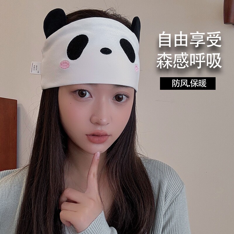 月子发带纯棉孕妇产后坐月子头巾春夏时尚可爱月子帽防风护头熊猫