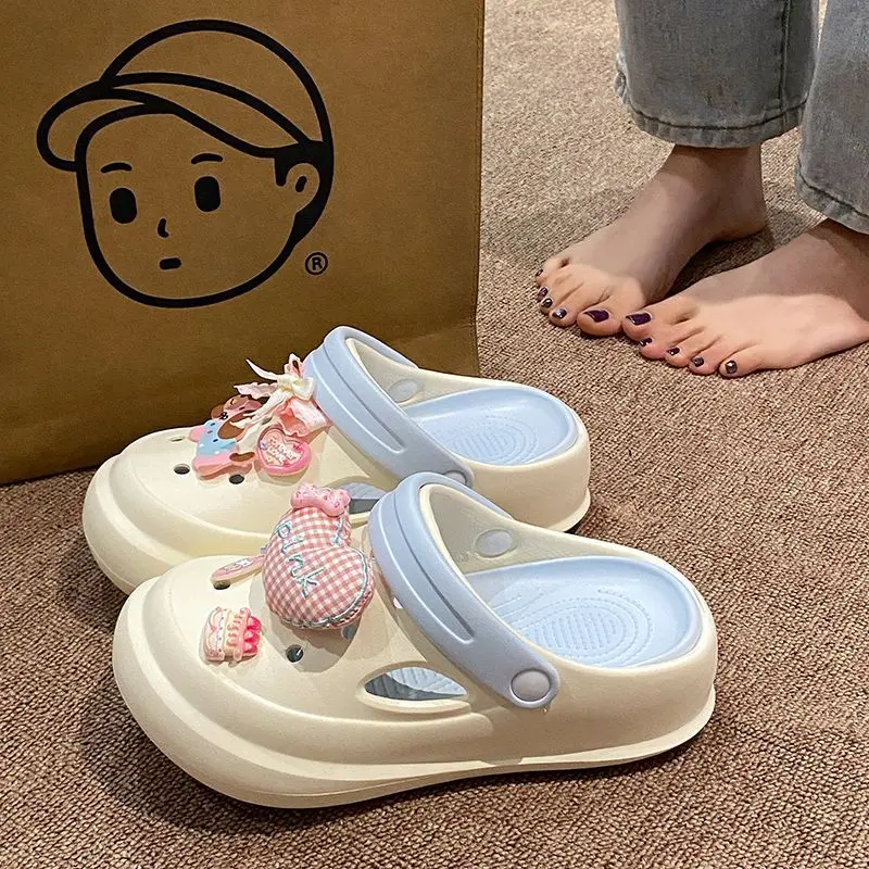 夏日包头拖鞋女可拆卸eva透气心清凉甜美韩系百搭防滑防臭洞洞鞋