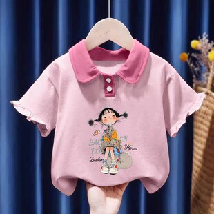 100%纯棉女童polo衫短袖t恤2026夏季款中小儿童宝宝时尚卡通上衣
