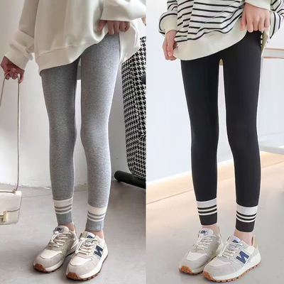 女童洋气裤子春秋季中小儿童宝宝加厚磨毛修身纯色高腰休闲打底裤