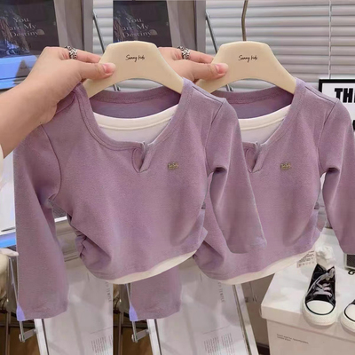 女童洋气加厚双面德绒打底衫2025秋冬装新款小孩儿童宝宝保暖上衣